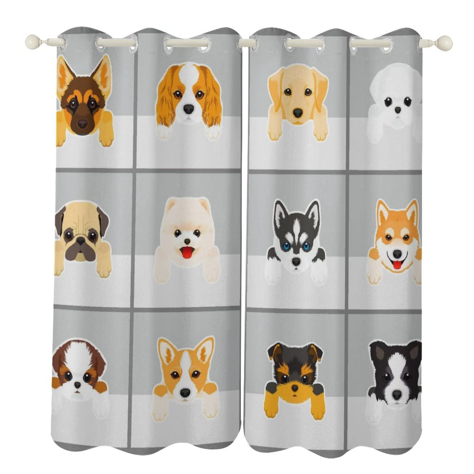 Amazon｜カーテン 遮光 可愛い 犬柄 犬の種類 1級 断熱 防寒 2枚セット